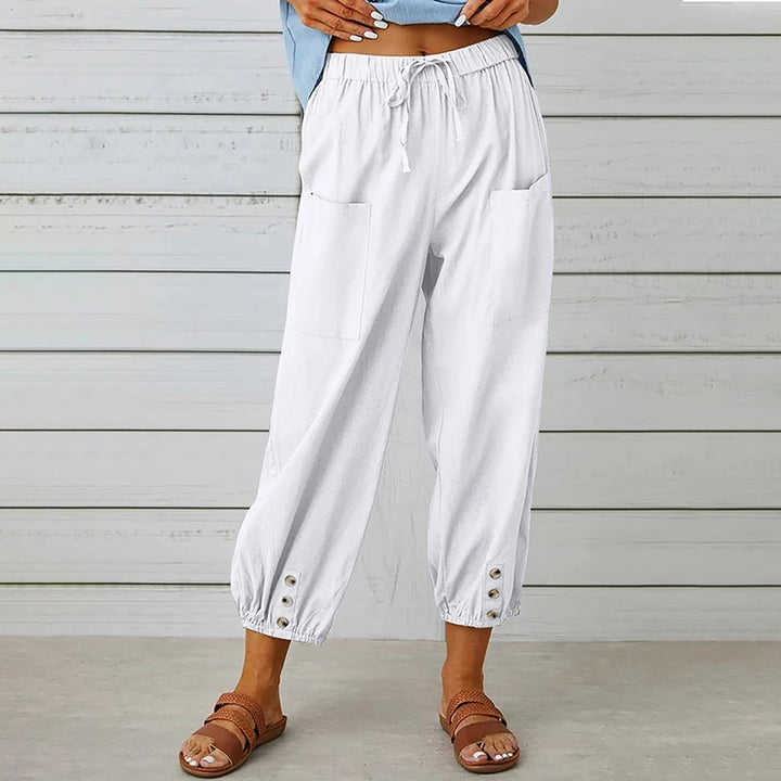 Women Cotton Linen Pants 2023 Autumn Solid Color Elastic Waist Loose Straight Trousers Female Harajuku High Waist Wide Leg Pants