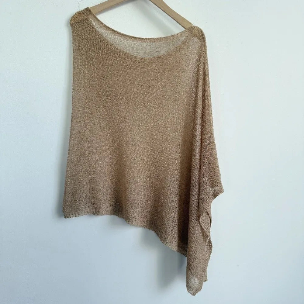 Poncho décontracté au crochet, à épaules tombantes, transparent, à motifs irréguliers, paréo de plage, haut court polyvalent, tenues de vacances