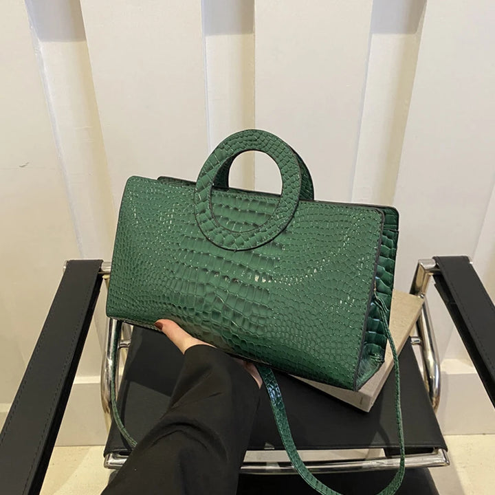 Sacs à main en cuir PU avec motif crocodile pour femmes Sac carré vert Sacs à bandoulière de marque mode Sacs à main pour femmes