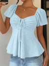 2026 Women Y2k Summer Tops V-Neck Drawstring Sexy Lace Up Short Sleeve Solid Color Shirts Female Elegant Casual Fashion Blouses