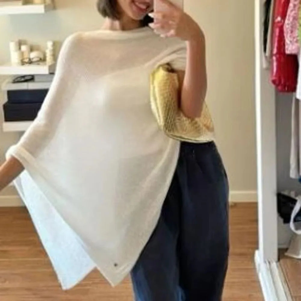 Poncho décontracté au crochet, à épaules tombantes, transparent, à motifs irréguliers, paréo de plage, haut court polyvalent, tenues de vacances