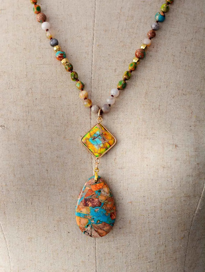 Superbe nouveau collier pendentif géométrique en pierres naturelles anciennes pour femmes, chaîne de chapelet élégante, bijoux cadeaux en gros