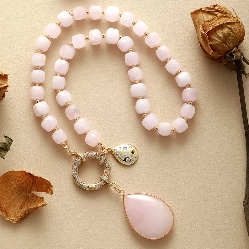 Collier Lariat en Perles avec Pendentif en Améthyste Naturelle
