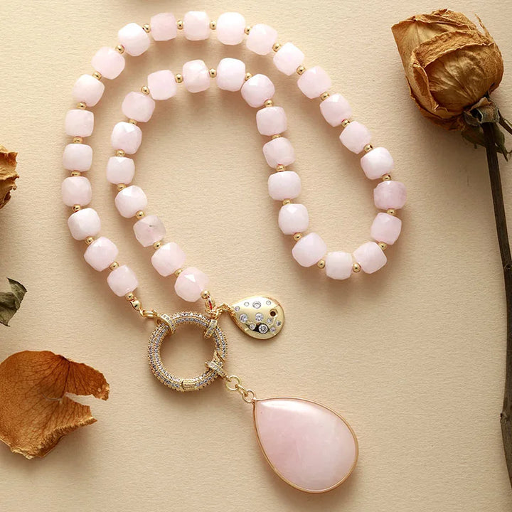Collier Lariat en Perles avec Pendentif en Améthyste Naturelle