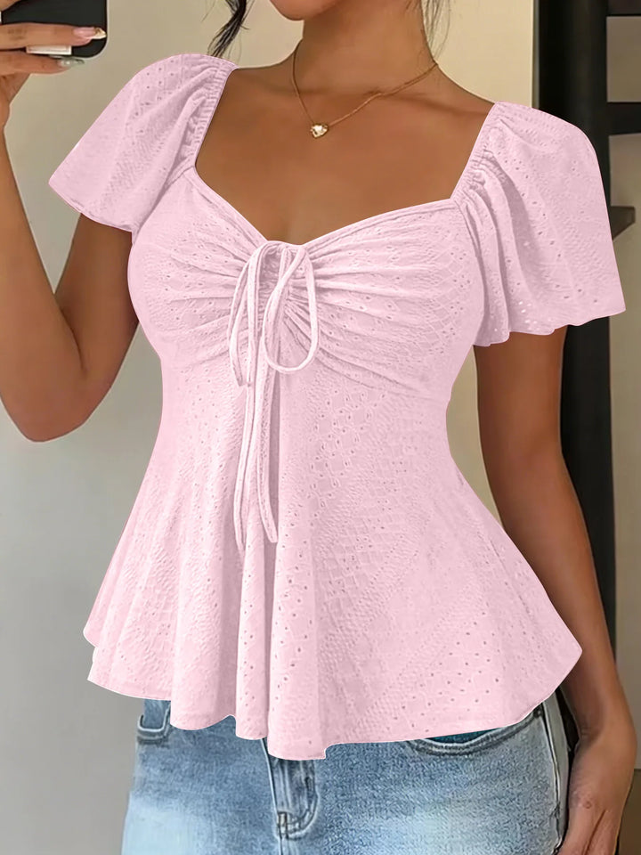 2026 Women Y2k Summer Tops V-Neck Drawstring Sexy Lace Up Short Sleeve Solid Color Shirts Female Elegant Casual Fashion Blouses