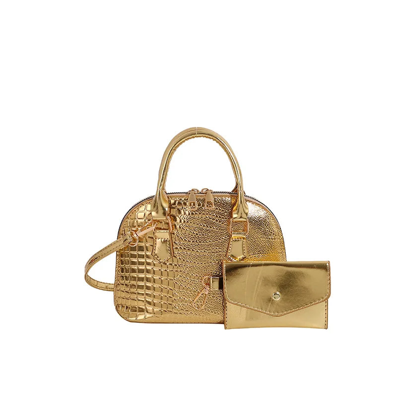Sac Shell en Cuir Véritable à Motif Crocodile Polyvalent