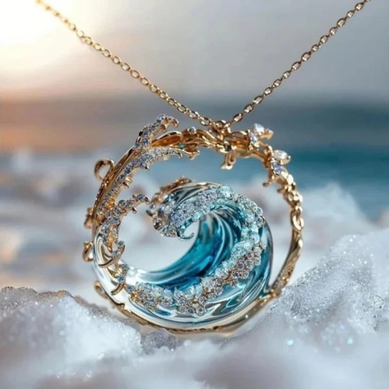 4PCS Set Wave Rings Earrings Pendants Sets Ocean Style