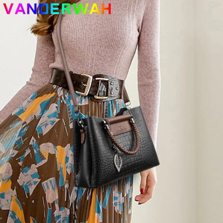 Sac bandoulière en cuir véritable 3 couches alligator pour femmes, sac à main de luxe designer