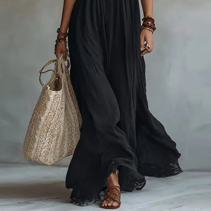 Women’s Halter Neck Maxi Dress New Lace Sleeveless Flowy Loose A-Line Dress Bohemian Casual Solid Hem Beach Holiday Long Dresses