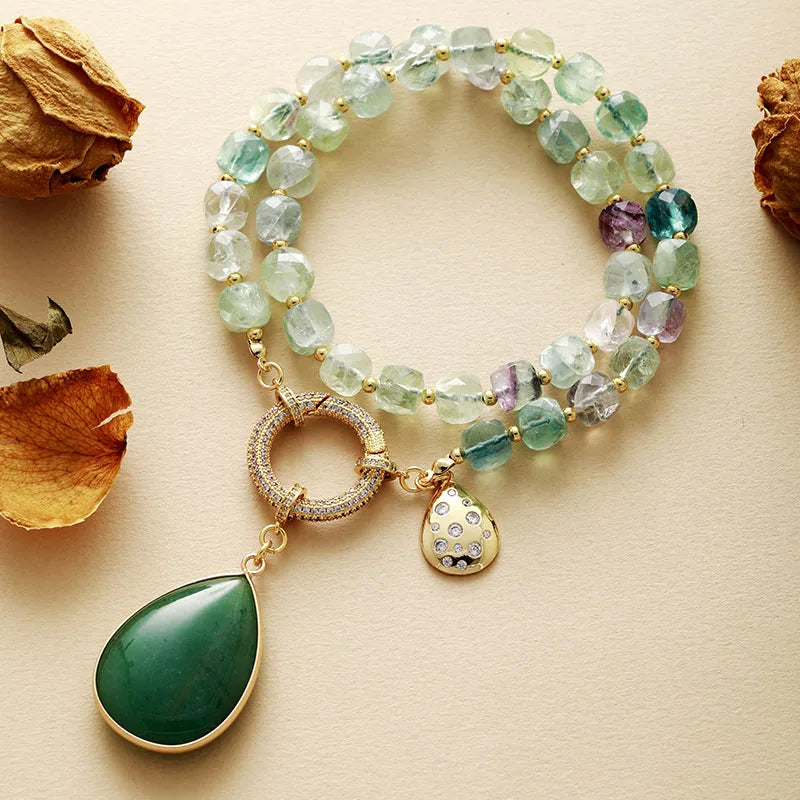 Collier Lariat en Perles avec Pendentif en Améthyste Naturelle