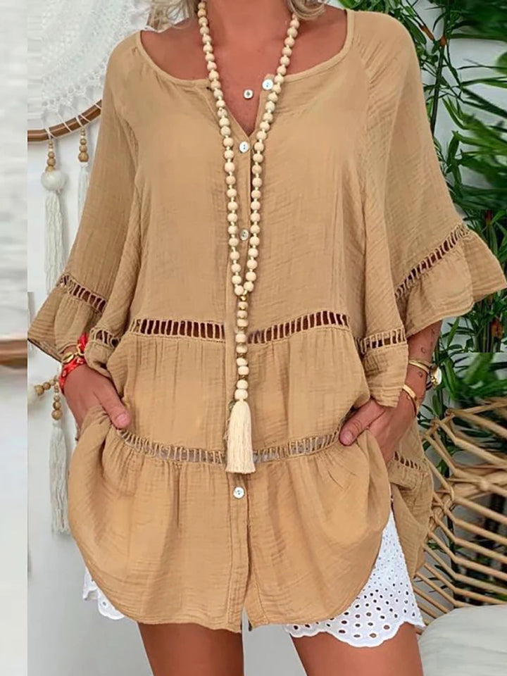 Robe d'été sexy, ample et ajourée, col en V, manches longues, en coton et lin, robes de soirée oversize, tailles S à 5XL