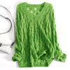 Pulls d'été oversize pour femme, sexy et ajourés, en maille fine, tendance et décontractés, unis, à col en V et manches longues, en crochet
