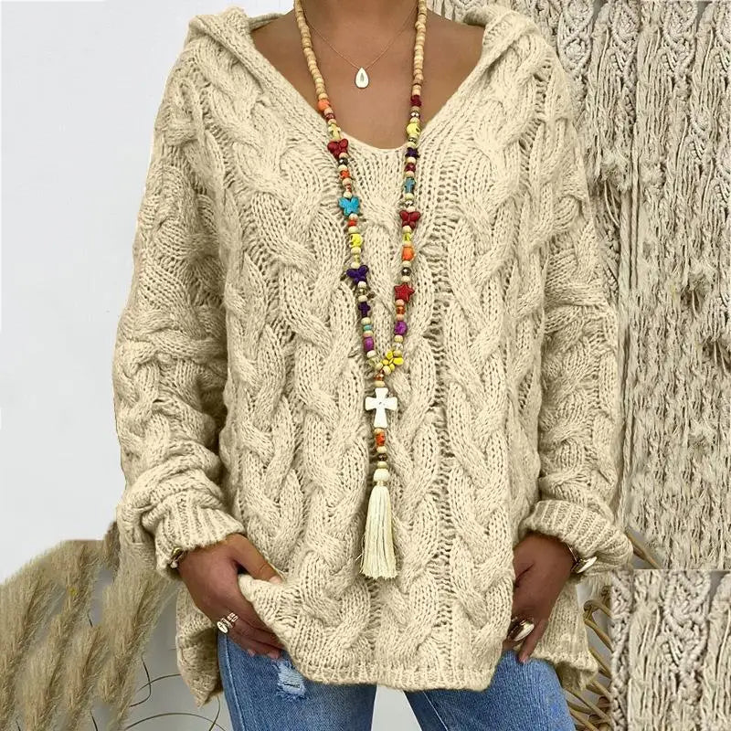Pulls tricotés à mailles lâches et nœuds torsadés pour femme – Vêtements d'automne-hiver pour femme : sweats à capuche, pulls et manteaux