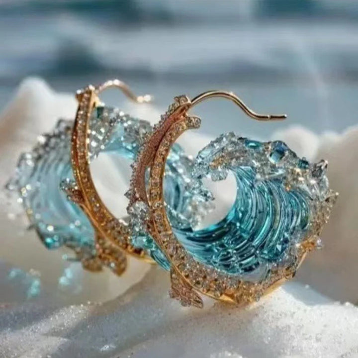 4PCS Set Wave Rings Earrings Pendants Sets Ocean Style