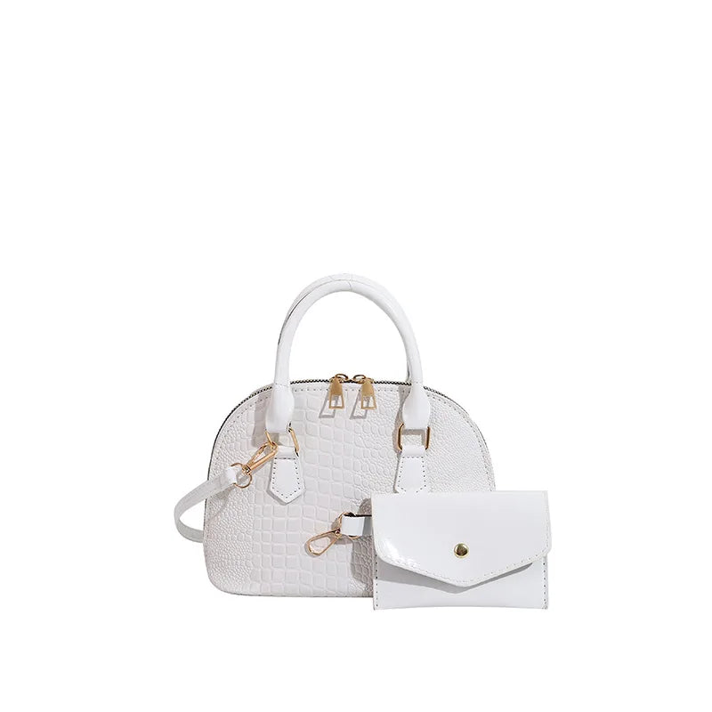 Sac Shell en Cuir Véritable à Motif Crocodile Polyvalent