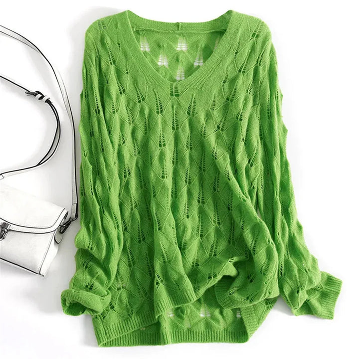 Pulls d'été oversize pour femme, sexy et ajourés, en maille fine, tendance et décontractés, unis, à col en V et manches longues, en crochet