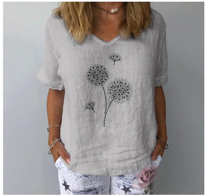 Blouse unie en coton et lin pour femme, style estival décontracté, mode Harajuku, t-shirt imprimé, blouse ample, hauts pour femme, streetwear