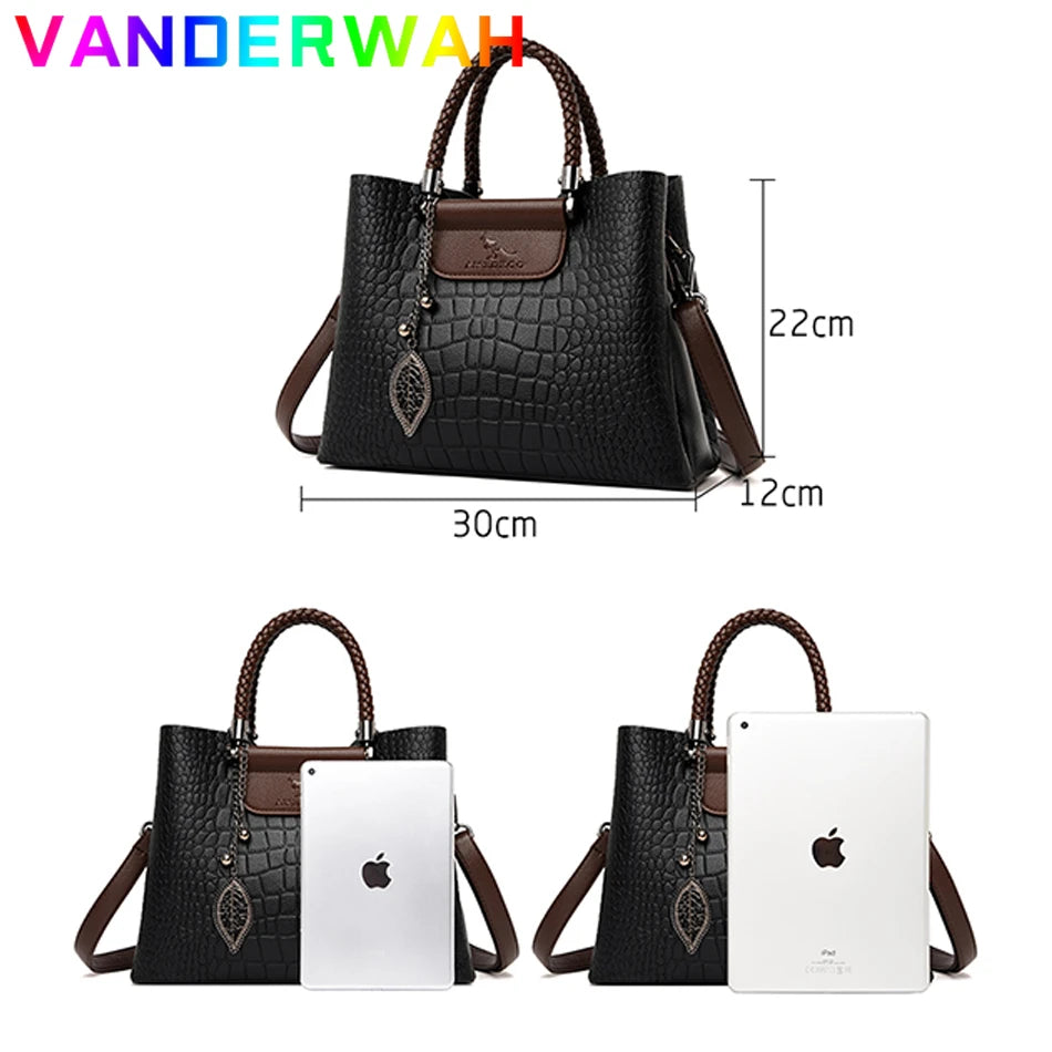 Sac bandoulière en cuir véritable 3 couches alligator pour femmes, sac à main de luxe designer
