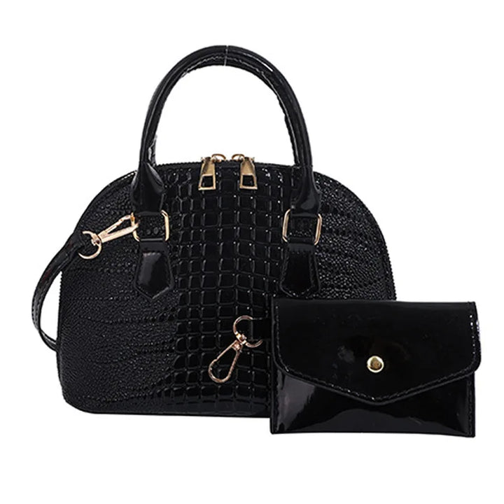 Sac Shell en Cuir Véritable à Motif Crocodile Polyvalent