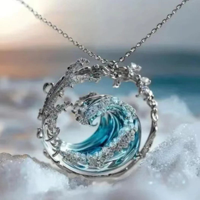 4PCS Set Wave Rings Earrings Pendants Sets Ocean Style