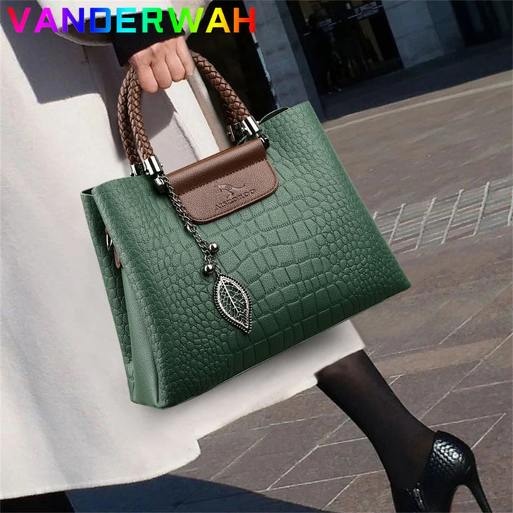 Sac bandoulière en cuir véritable 3 couches alligator pour femmes, sac à main de luxe designer