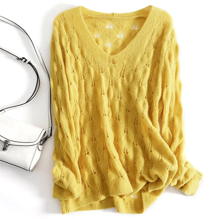 Pulls d'été oversize pour femme, sexy et ajourés, en maille fine, tendance et décontractés, unis, à col en V et manches longues, en crochet