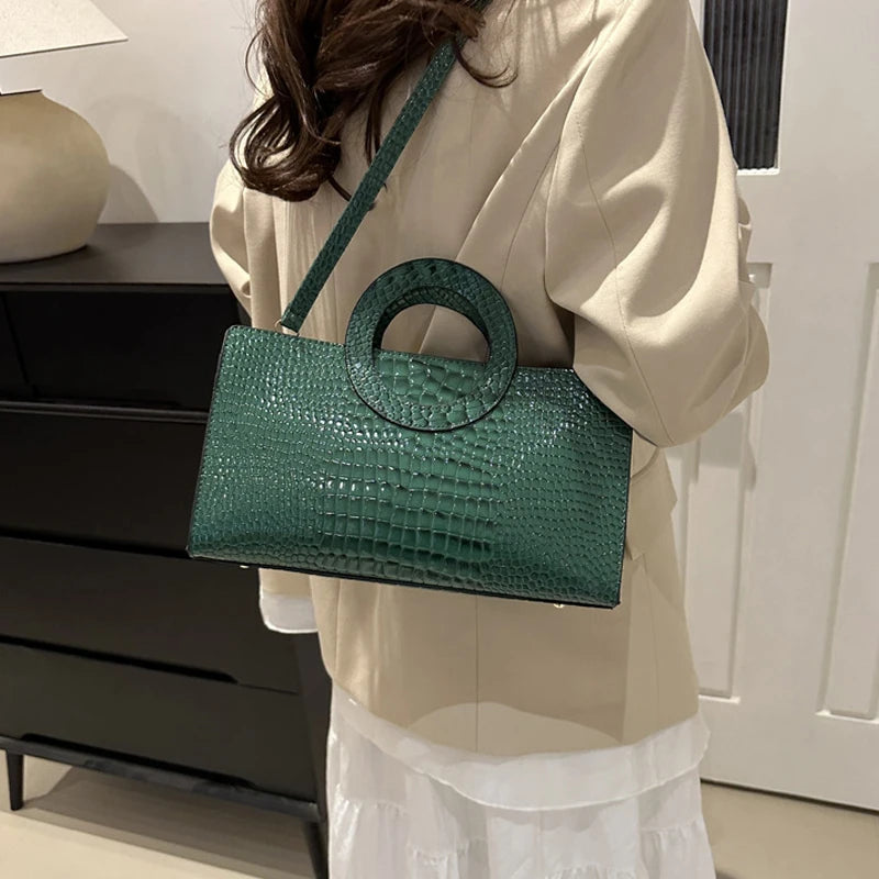 Sacs à main en cuir PU avec motif crocodile pour femmes Sac carré vert Sacs à bandoulière de marque mode Sacs à main pour femmes