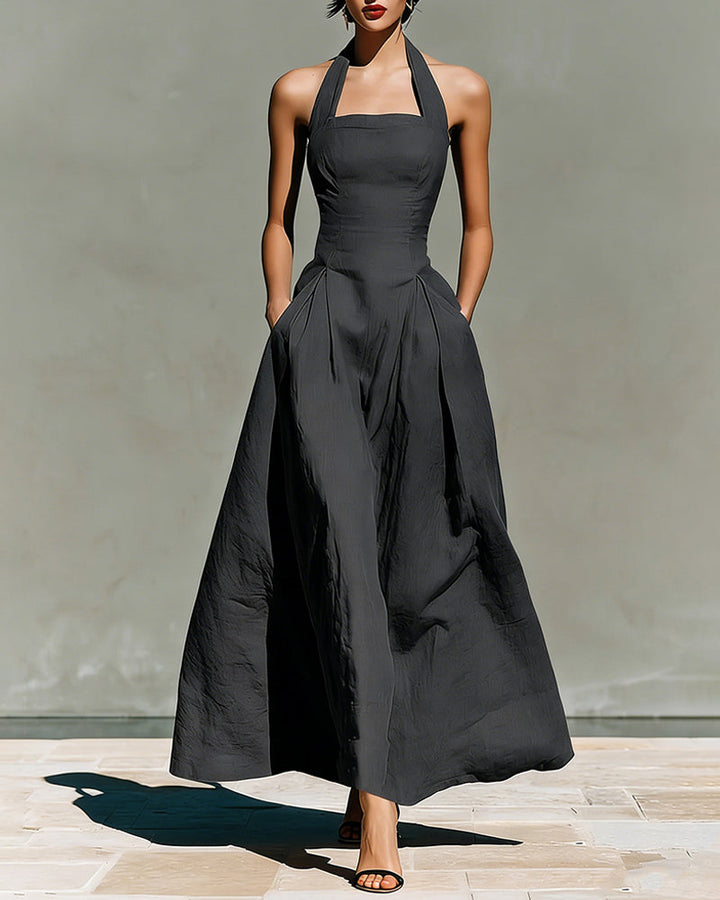 Robe en Coton Lin à Col Halter de Style Français Rétro