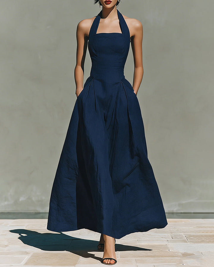Robe en Coton Lin à Col Halter de Style Français Rétro