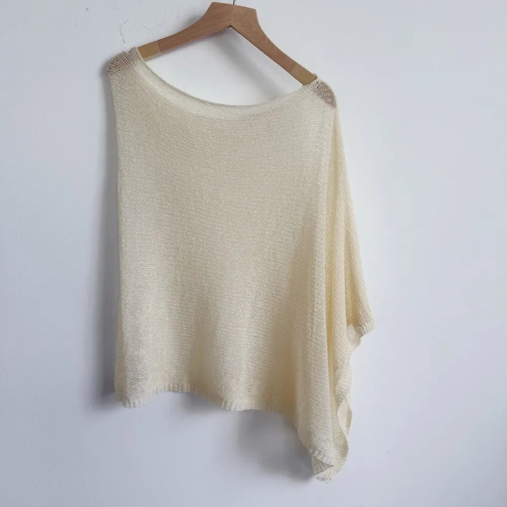 Poncho décontracté au crochet, à épaules tombantes, transparent, à motifs irréguliers, paréo de plage, haut court polyvalent, tenues de vacances