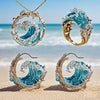 4PCS Set Wave Rings Earrings Pendants Sets Ocean Style