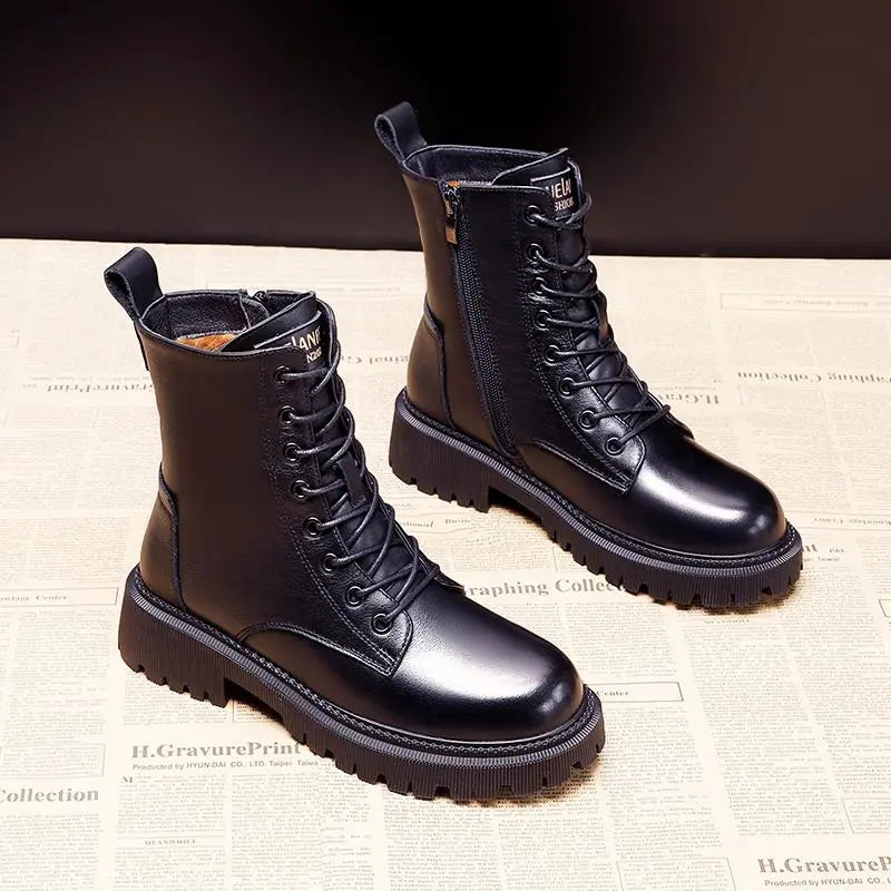Delphine | Bottes d'hiver noires en cuir