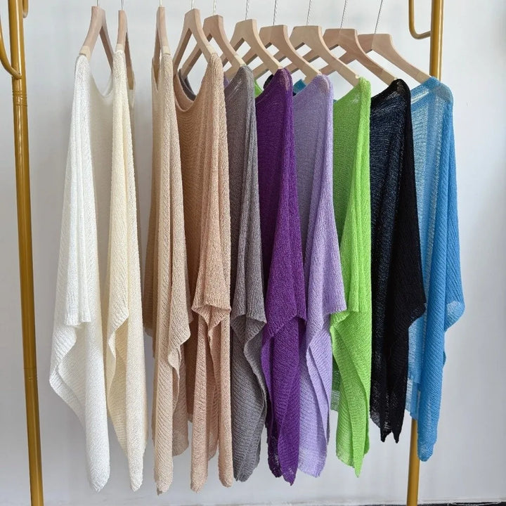 Poncho décontracté au crochet, à épaules tombantes, transparent, à motifs irréguliers, paréo de plage, haut court polyvalent, tenues de vacances