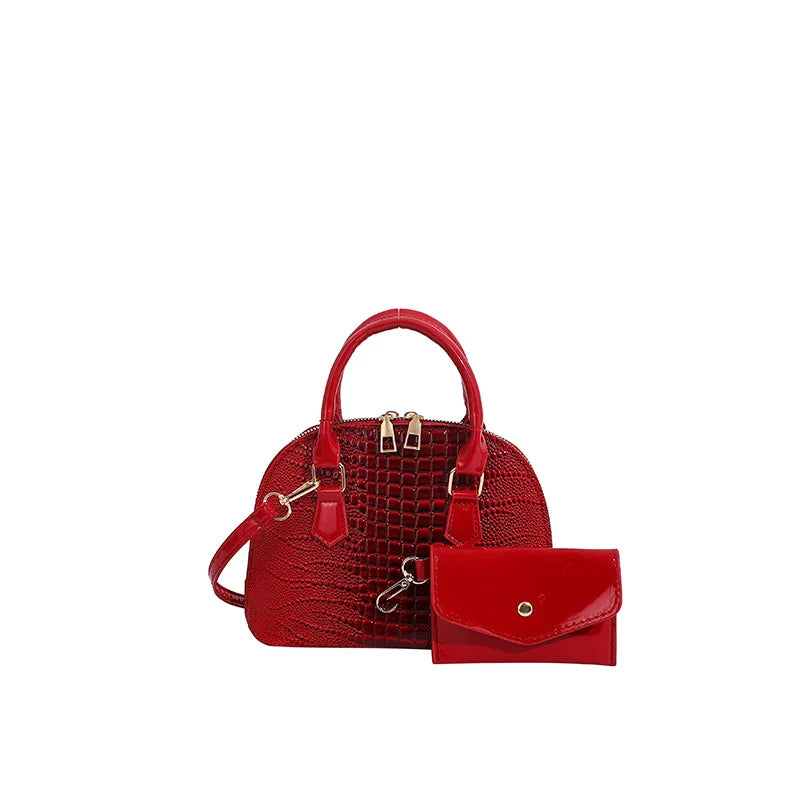 Sac Shell en Cuir Véritable à Motif Crocodile Polyvalent