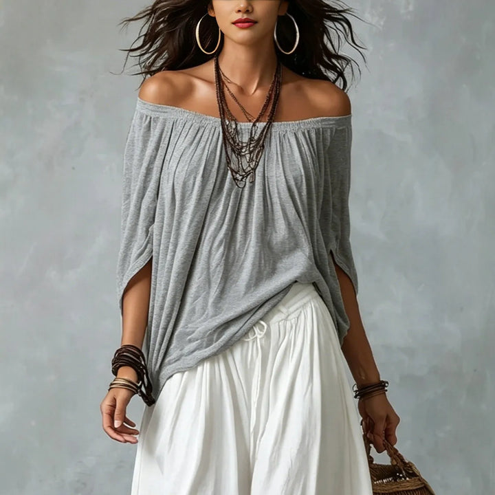 Ensemble T-shirt Off-Shoulder et Pantalon Large, Élégant et à la Mode