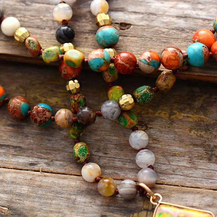 Superbe nouveau collier pendentif géométrique en pierres naturelles anciennes pour femmes, chaîne de chapelet élégante, bijoux cadeaux en gros