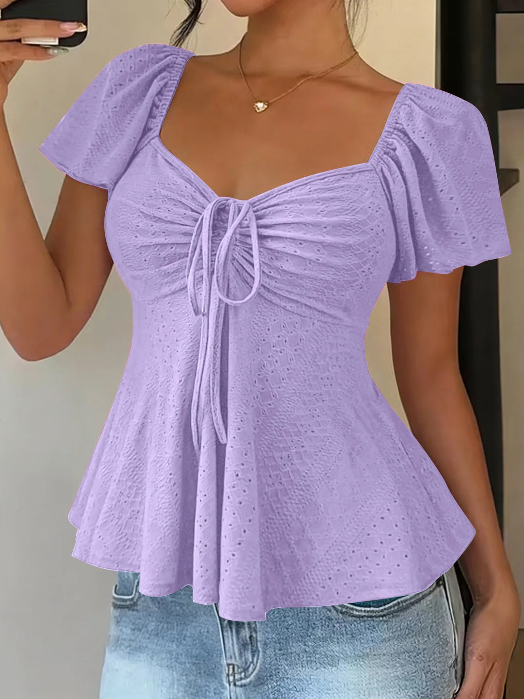 2026 Women Y2k Summer Tops V-Neck Drawstring Sexy Lace Up Short Sleeve Solid Color Shirts Female Elegant Casual Fashion Blouses