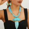 Ensemble de bijoux western mode irrégulier imitation turquoise collier en corde cirée et boucles d'oreilles