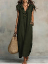 2026 New Bohemian Maxi Dress Ladies Ruffle V Neck Sleeveless Loose Fit Long Sundress Casual Solid With Pockets Dress