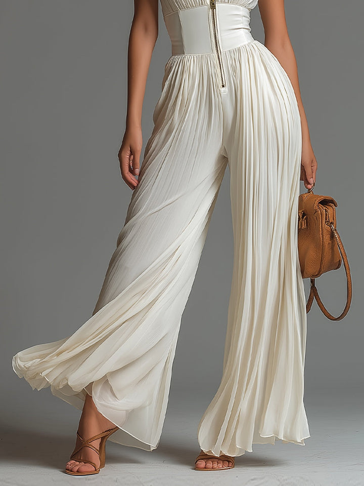 Odette | Combinaison Chiffon à Encolure en V et Jambes Larges