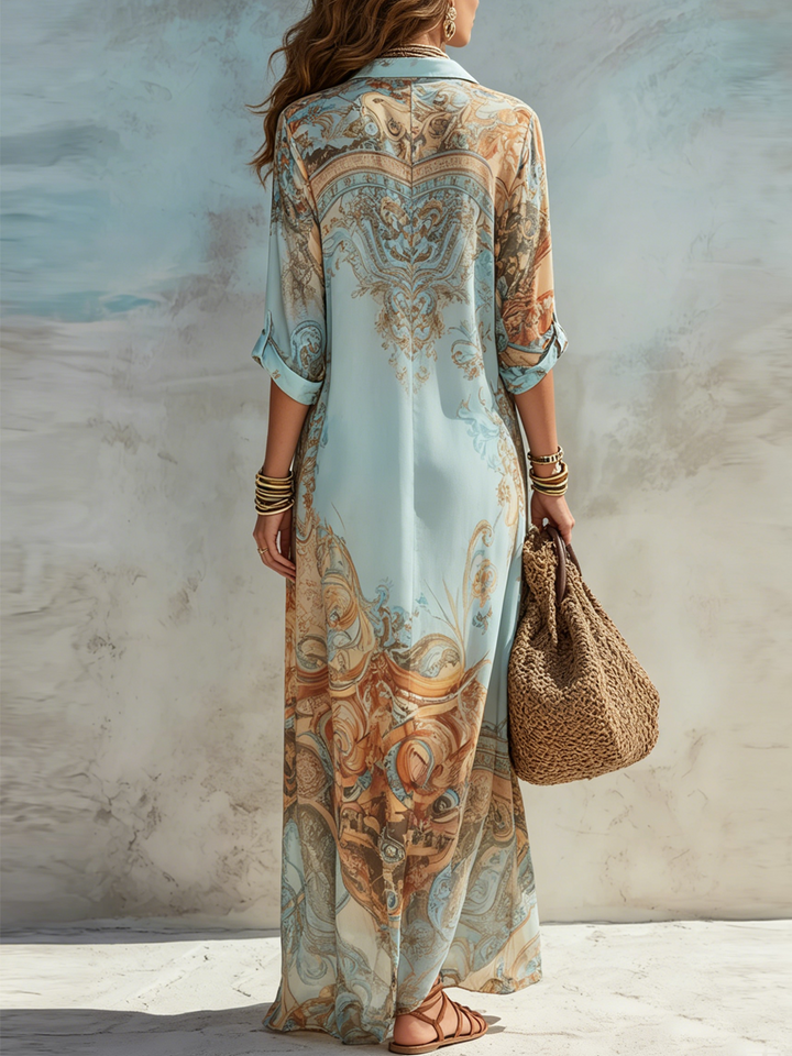 Marguerite | Robe Maxi à Fleurs Bleues