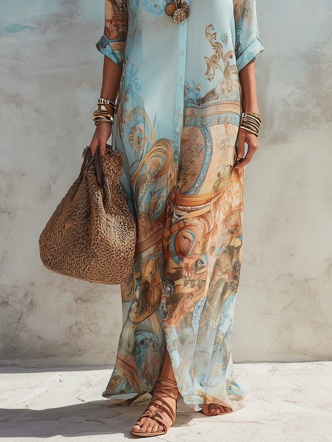 Marguerite | Robe Maxi à Fleurs Bleues