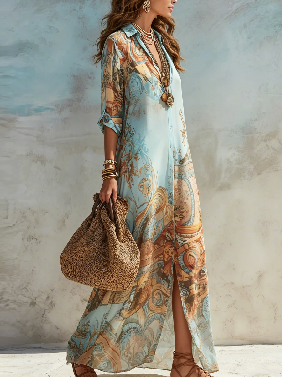 Marguerite | Robe Maxi à Fleurs Bleues
