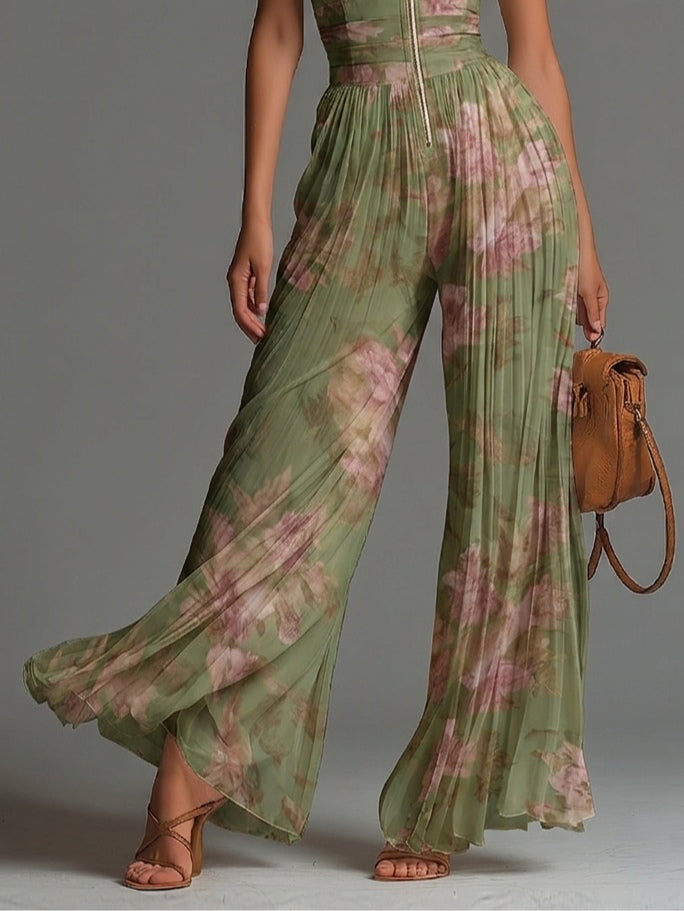 Pippa | Combinaison en mousseline à col en V et jambes larges, imprimé floral