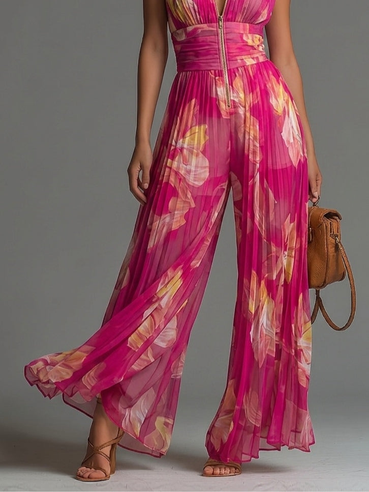 Odette | Combinaison Chiffon à Encolure en V et Jambes Larges