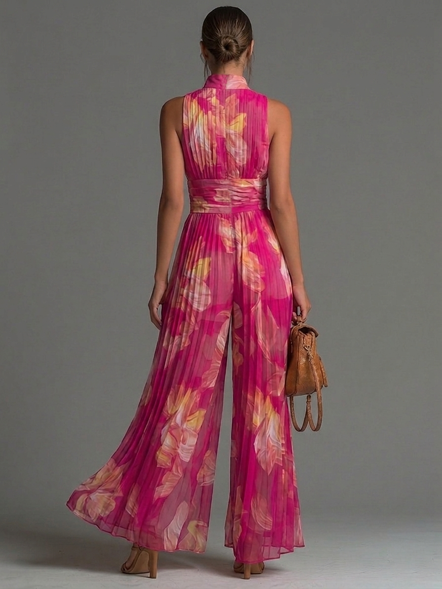 Odette | Combinaison Chiffon à Encolure en V et Jambes Larges