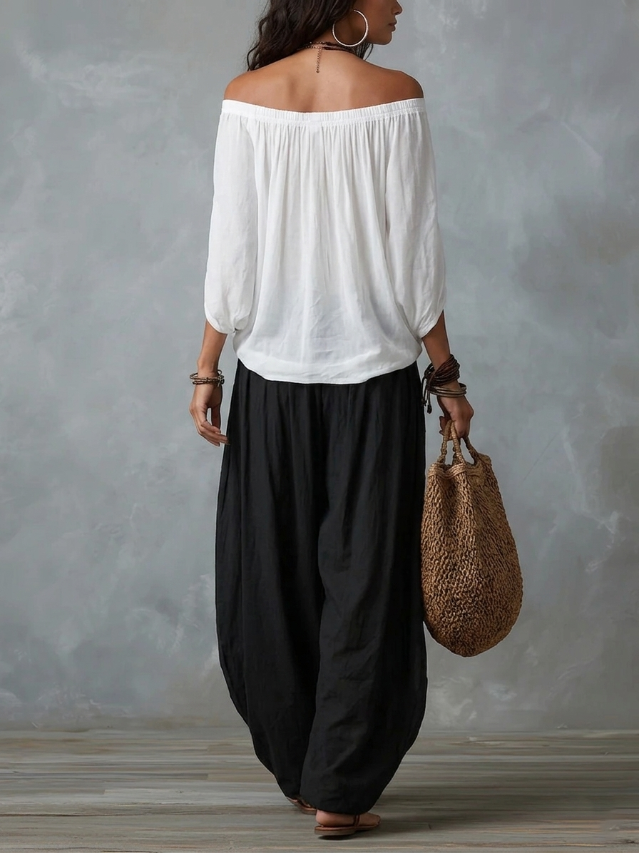 Bianca | Ensemble Top Off-Shoulder & Pantalons Lanternes