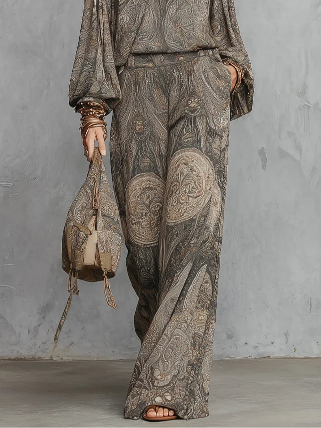 Ensemble gris à motif paisley avec manches bouffantes
