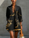 Robe Mini en Dentelle Crochet Imprimée Or Noir