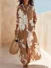 Elettra | Chemisier long marron avec maxi impression florale